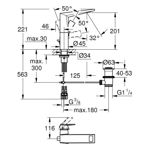 1 Gats Mengkraan Grohe Allure Brilliant met treklipje 221mm Chroom