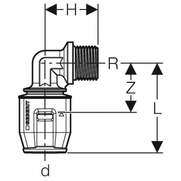 Geberit Overgangselleboog Rg d25-R3/4 Pushfit (652242001)