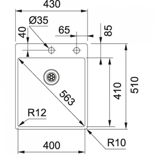 Franke Box Opbouw of Inbouw RVS Spoelbak 1 bak 430mm RVS 10039