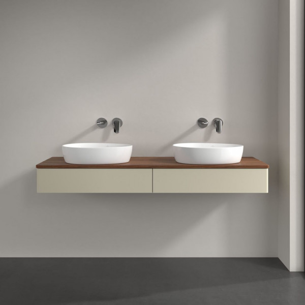 Dubbel Wastafelmeubel Villeroy en Boch Antao 1600x190x500mm Silk Grey Matt Lacquer/Warm Walnut