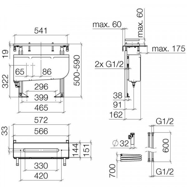 Dornbracht Perfecto montagesysteem voor 3 en 4 gats badkranen tegelrandmontage 1/2 1261497090