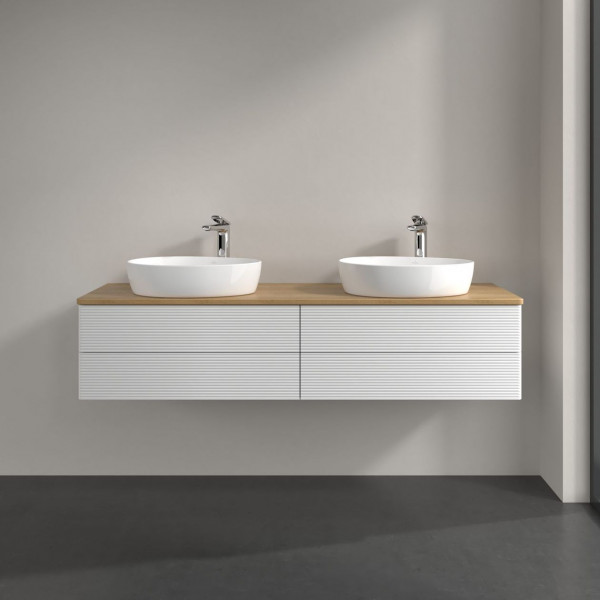 Dubbel Wastafelmeubel Villeroy en Boch Antao 1600x360x500mm Glossy White Lacquer/Honey Oak