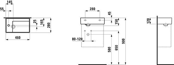 Fontein Toilet Laufen KARTELL 1 gat, wastafel rechts, verborgen evacuatie 460mm Grijs Mat