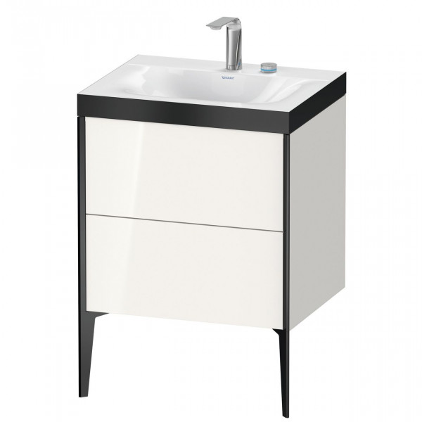 Ensemble Meuble Salle De Bain Duravit XViu Lavabo c-bonded cadre P 2 trous, Meuble 2 tiroirs 600mm Blanc brillant/Noir Mat XV4709EB222P