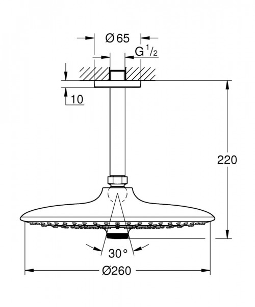 Grohe Plafond Douche Euphoria 260 Ø260mm 142mm 3 jets 26460000