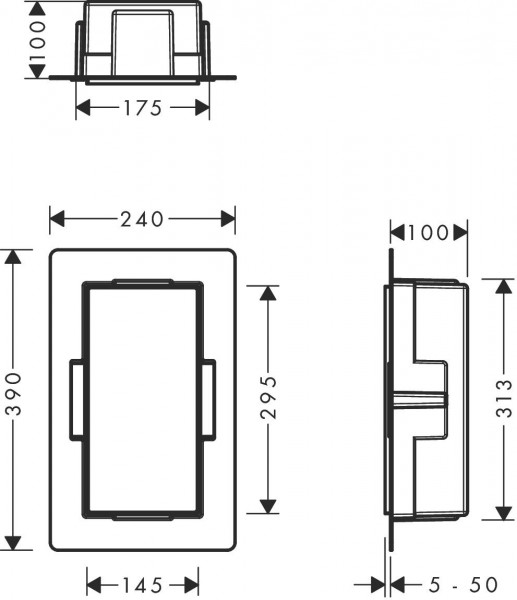 Plank Hansgrohe XtraStoris Wandnis met open frame 240x390mm Geborsteld Roestvrij Staal