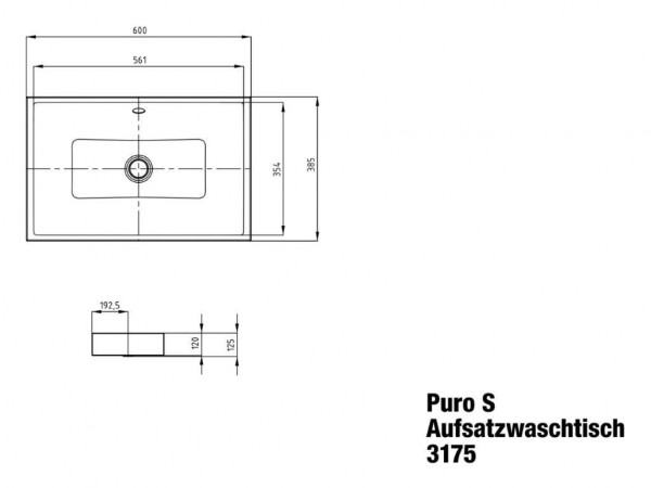 Countertop wastafel Kaldewei , model 3175 met overloop Puro (909106003)