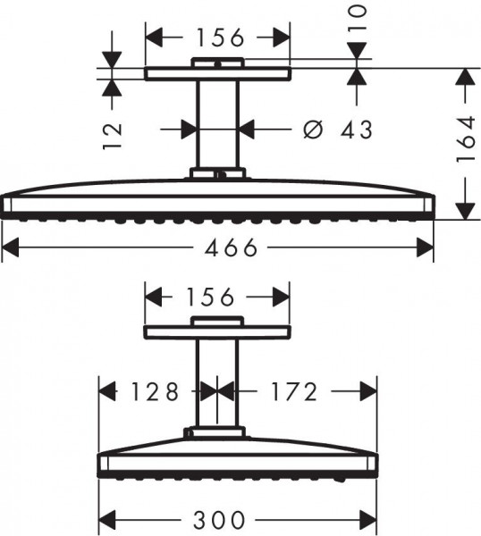 AXOR 2-jet hoofddouche met plafondbevestiging 10cm 46x30cm met vierkante rozet chroom 35279000