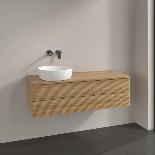 Meuble Pour Vasque à Poser Villeroy et Boch Antao à gauche avec Structure, Lumière 2 tiroirs 1200x360x500mm Honey Oak