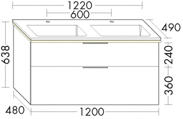 Set Meuble Salle De Bain Burgbad Eqio Double Lavabo, Meuble 2 tiroirs éclairés 1220x638mm Personnalisable SHCE122-PN258