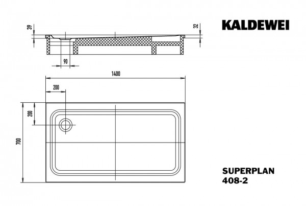 Kaldewei Superplan XXL douchebak plaatstaal 70x140x3.9 rechthoekig styropordrager pergamon 430848040231