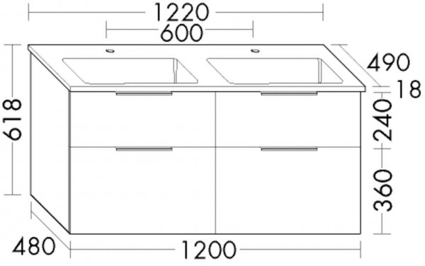 Set Meuble Salle De Bain Burgbad Eqio Double Lavabo, Meuble 4 tiroirs 1220x618mm Personnalisable SHCF122-PN258