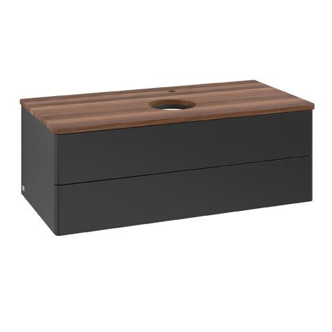 Meuble Pour Vasque à Poser Villeroy et Boch Antao 1 trou 2 tiroirs 1000x360x500mm Black Matt Laquered/Warm Walnut