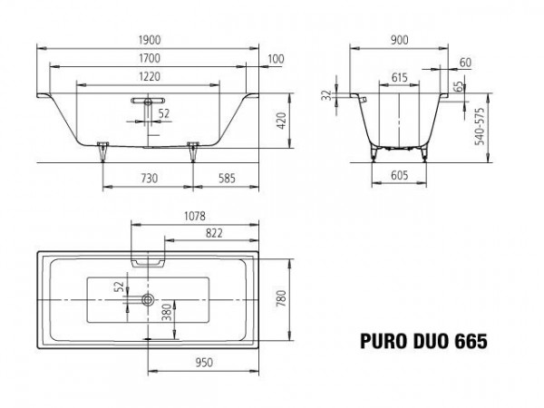 Kaldewei Standaard Bad model 665 Puro Duo (266500010)