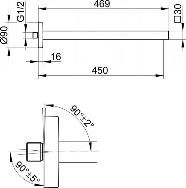 Douchearm Keuco Edition 90 Ronde wand 469 mm Chroom