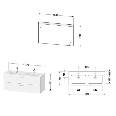 Badkamermeubel Set Duravit XBase Wastafel met wastafel en spiegel 1300mm Walnut Dark