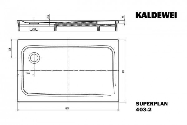 Kaldewei Superplan douchebak plaatstaal 75x120x2.5 rechthoekig met styropordrager wit 430348040001