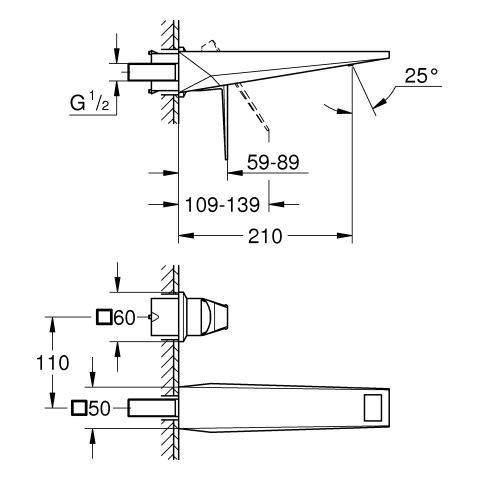 Inbouw Wastafelkraan Grohe Allure Brilliant 2 gaten 210mm Brushed Hard Graphite