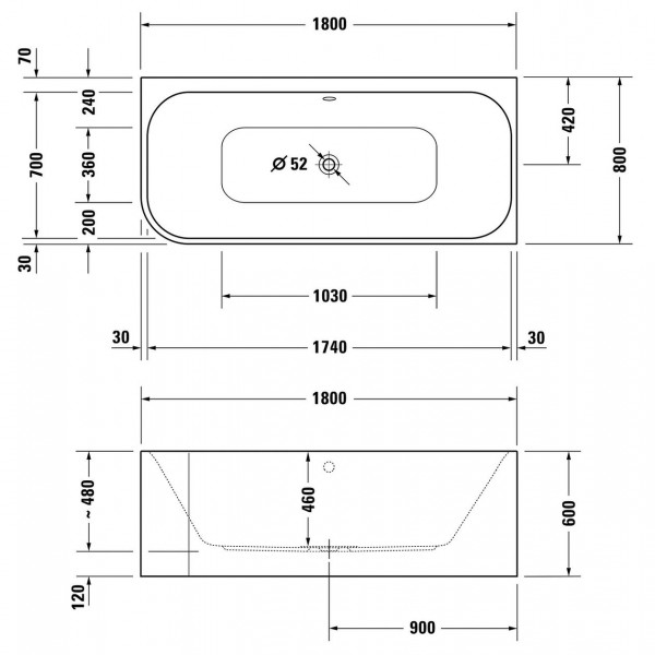 Duravit Ligbad Happy D.2 Plus System Air 1800x800mm Grafiekmat 760450800AS0000