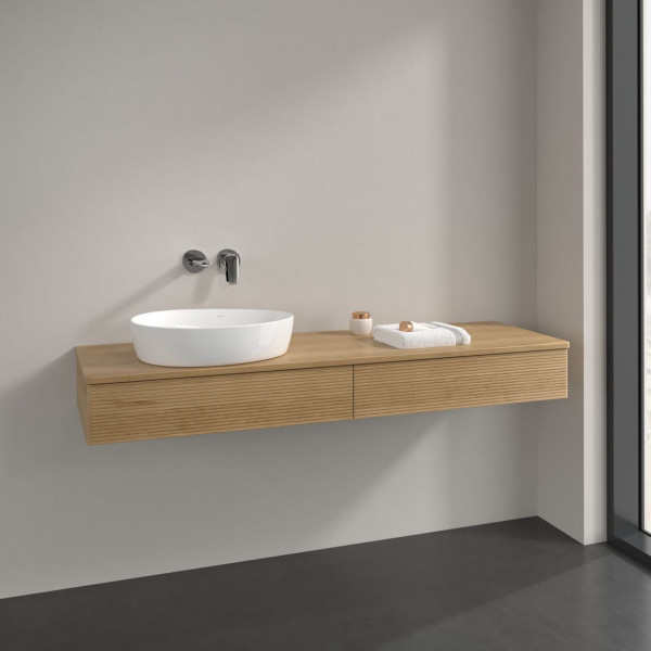 Meuble Pour Vasque à Poser Villeroy et Boch Antao à gauche avec Structure, Lumière 2 tiroirs en longueur 1600x190x500mm Honey Oak