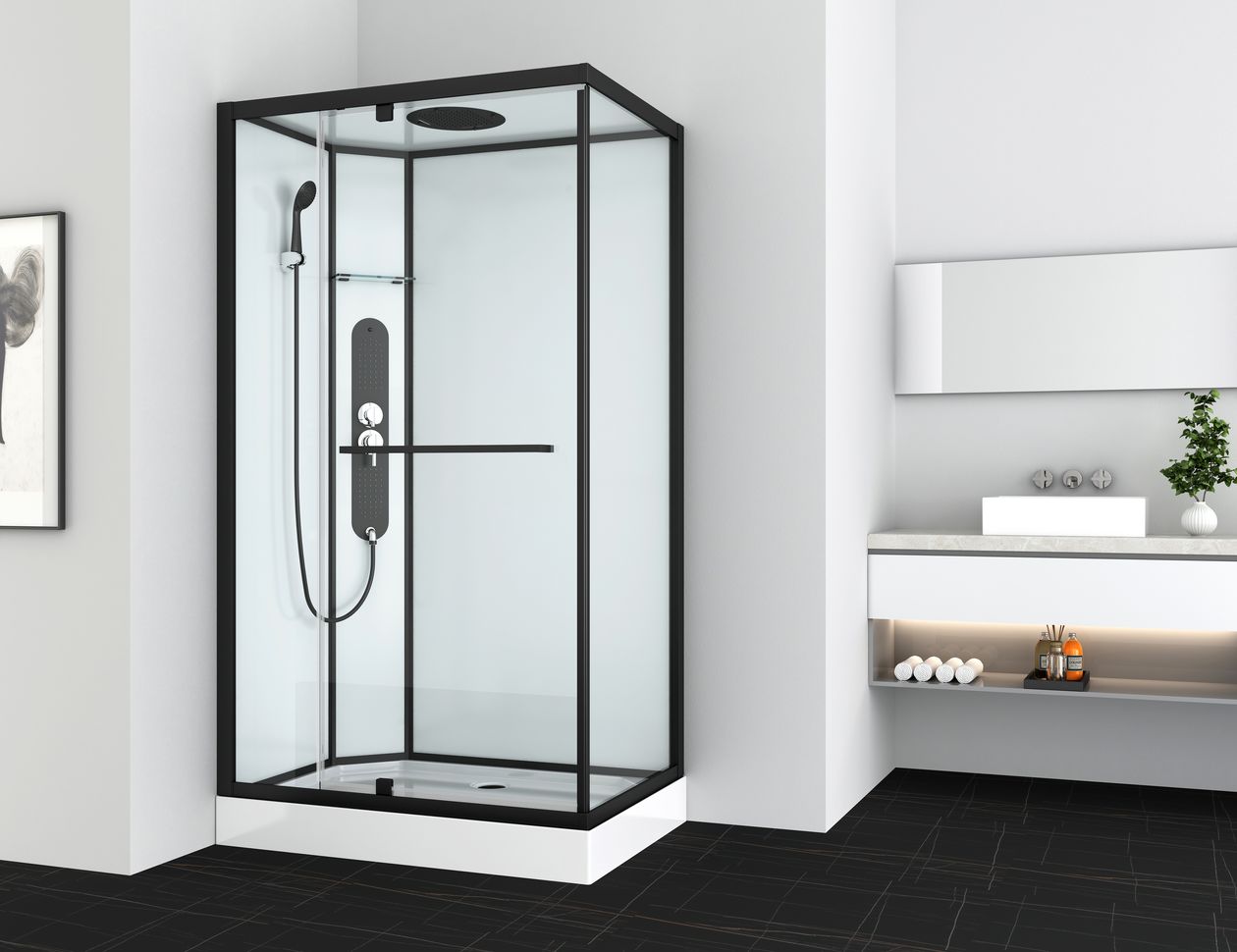 Porte de douche pivotante avec paroi fixe Loft-Game 90 x 120 x 200 cm noir  ALLIBERT