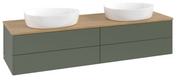 Dubbel Wastafelmeubel Villeroy en Boch Antao 1600x360x500mm Leaf Green Matt Lacquer/Honey Oak