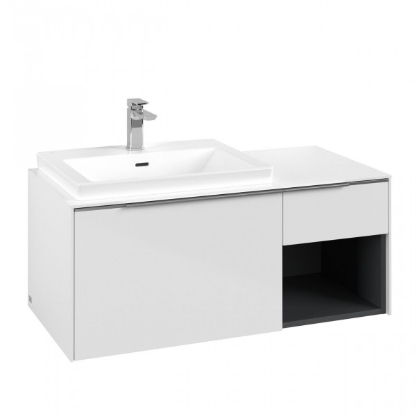 Villeroy & Boch Subway 3.0 wastafelonderkast 100x40x50cm met aluminium glanzende greep 1 sifonuitsparing links spaanplaat Brilliant White C57200VE