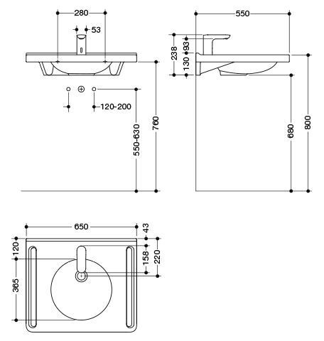 Hewi Invaliden Wastafel met Kraan 650 mm Alpenwit 950.19.045