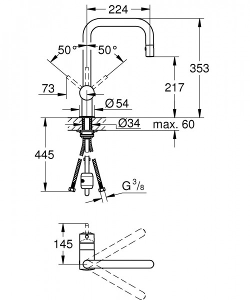 Grohe Minta 1-gats keukenkraan met draaibare U-uitloop en uittrekbare dual spray hard graphite 32322A02