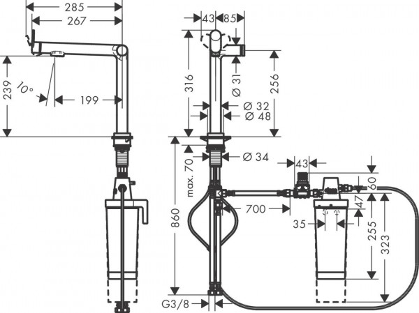 Waterfilter Keukenkraan Hansgrohe Aqittura M91 Starter Set roestvrij stalen afwerking