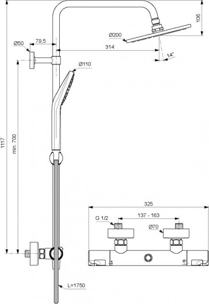 Ideal Standaard Douchekolom CERATHERM T50 Chroom