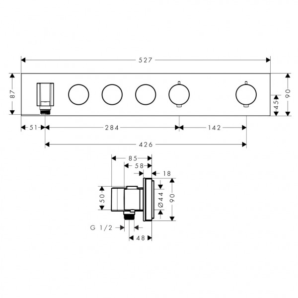 AXOR ShowerControl afbouwdeel voor inbouwdeel thermostaat module v. 3 functies 52.7x90cm chroom 18356000
