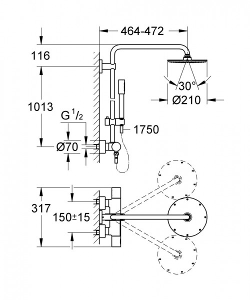 Grohe Regendouche Rainshower 210 met thermostatische Mengkraan 27032001