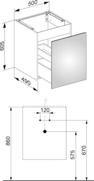 Wastafel Onderkast Keuco X-Line 1 lade, 500x605x490mm Roestvrij Staal