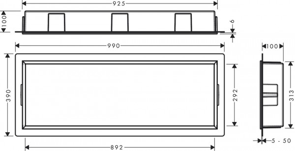 Plank Hansgrohe XtraStoris Wandnis met frame 925x390mm Zwart Mat