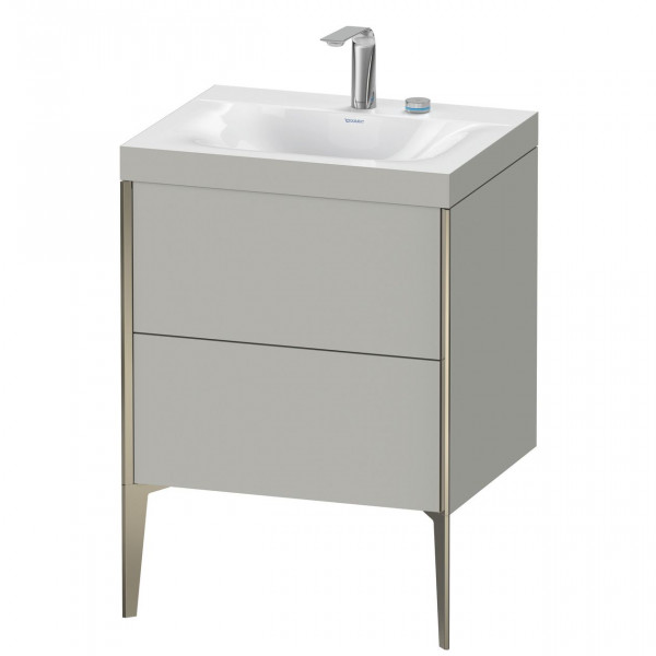 Ensemble Meuble Salle De Bain Duravit XViu Lavabo c-bonded cadre C 2 trous, Meuble 2 tiroirs 600mm Gris béton mat/Champagne XV4709EB107C