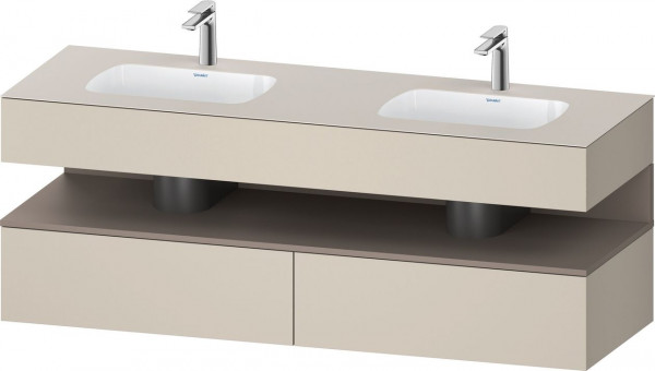 Set Meuble Salle De Bain Duravit Qatego 2 lavabos, 2 tiroirs, 1 niche 1600mm Basalte Mat/Taupe Super Mat QA4797043830000