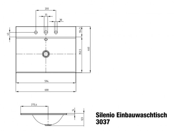 Kaldewei Onderbouw Wastafels mod. 3037 met overloop, zonder kraangat Silenio (907706003)