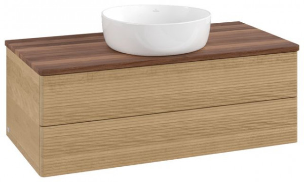 Wastafelmeubel Voor Opzet Waskom Villeroy en Boch Antao 1000x360x500mm Honey Oak/Warm Walnut