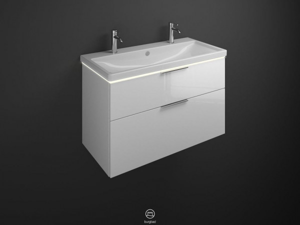 Set Meuble Salle De Bain Burgbad Eqio Lavabo double, Meuble 2 tiroirs éclairés 1030x665mm Personnalisable SEZB103-PN258