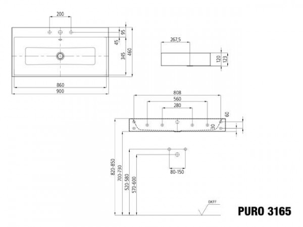 Kaldewei Hangwastafel met overloop Puro (901506003)