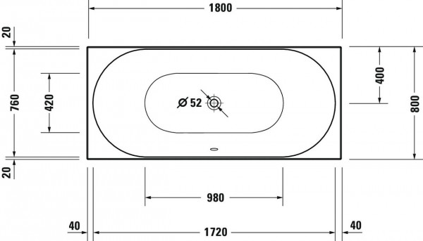 Duravit D-Neo rechthoekige whirlpool met één rugsteun en frame 180 x 80 cm, wit