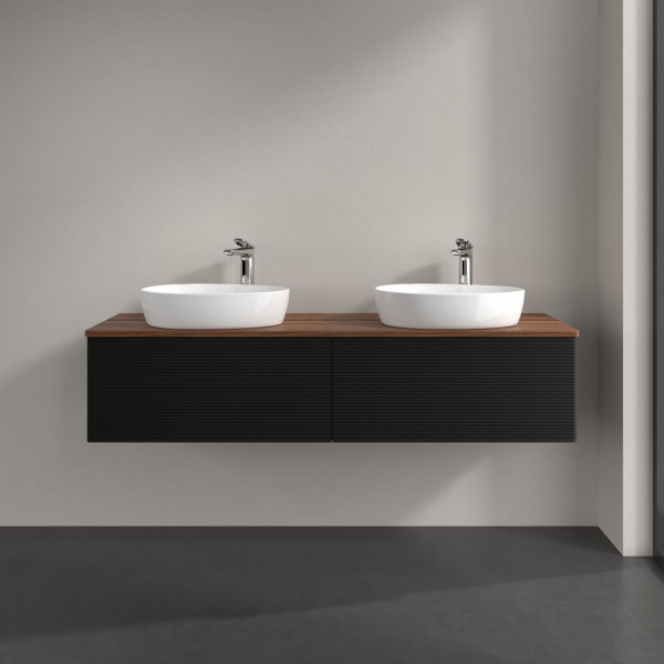 Dubbel Wastafelmeubel Villeroy en Boch Antao 1600x360x500mm Black Matt Laquered/Warm Walnut