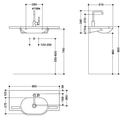 Hewi Hangende Wastafel met Kraan 850 mm 950.19.012 18