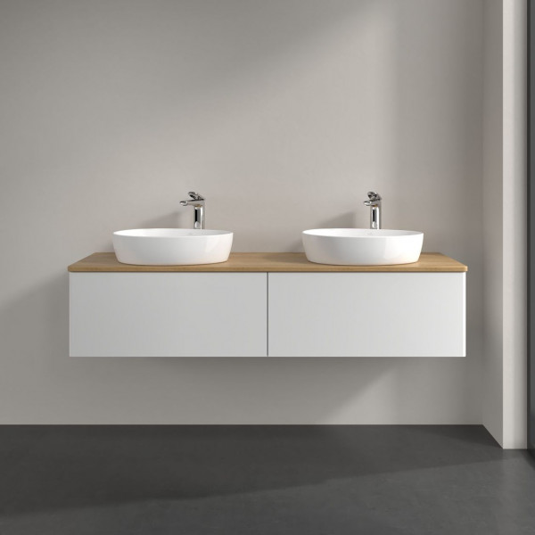 Dubbel Wastafelmeubel Villeroy en Boch Antao 1600x360x500mm Glossy White Lacquer/Honey Oak