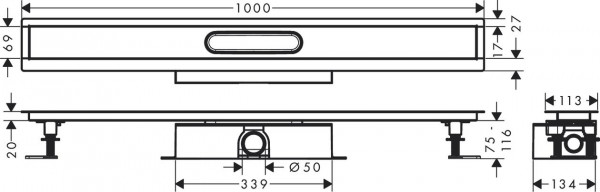 Douchegoot Hansgrohe uBox 1000mm Complete set voor standaard installatie