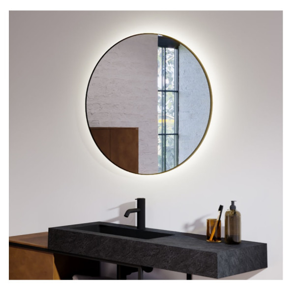 Badkamerspiegel Met Verlichting Riho Shield Rond met aanraakschakelaar AAN/UIT 800x800mm Zwart