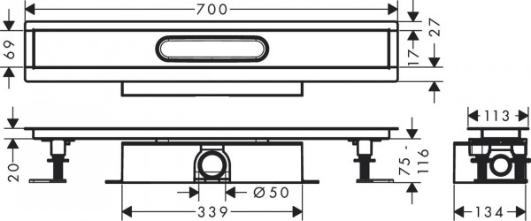 Douchegoot Hansgrohe uBox 700mm Complete set voor standaard installatie