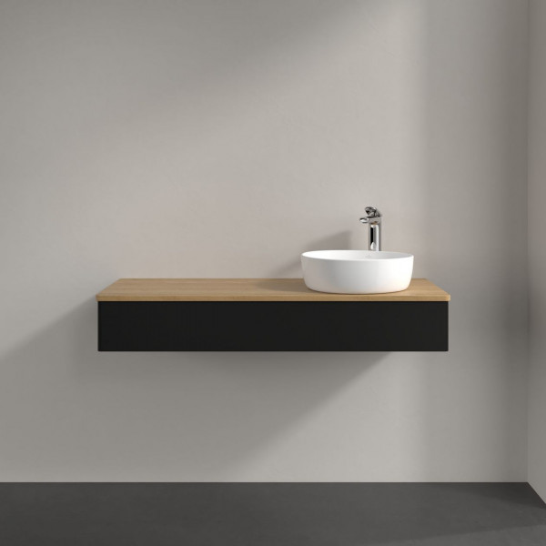 Wastafelmeubel Voor Opzet Waskom Villeroy en Boch Antao 1200x190x500mm Black Matt Laquered/Honey Oak