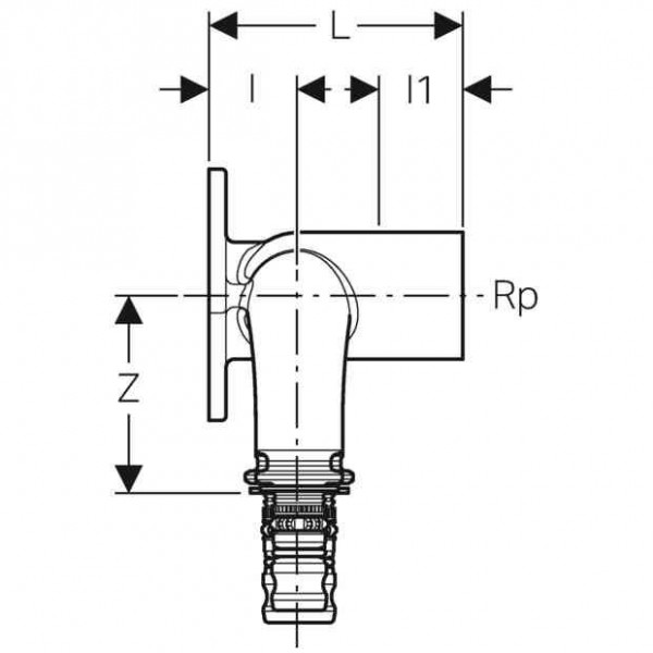 Geberit Dubbele aansluiting bocht 90° ø 16 mm G1/2" 52 mm Mepla (601273005)